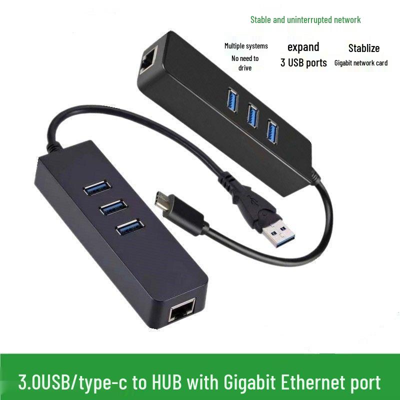 Type-C to RJ45 Gigabit Ethernet USB 3.0 Hub Splitter for Digital Accessories