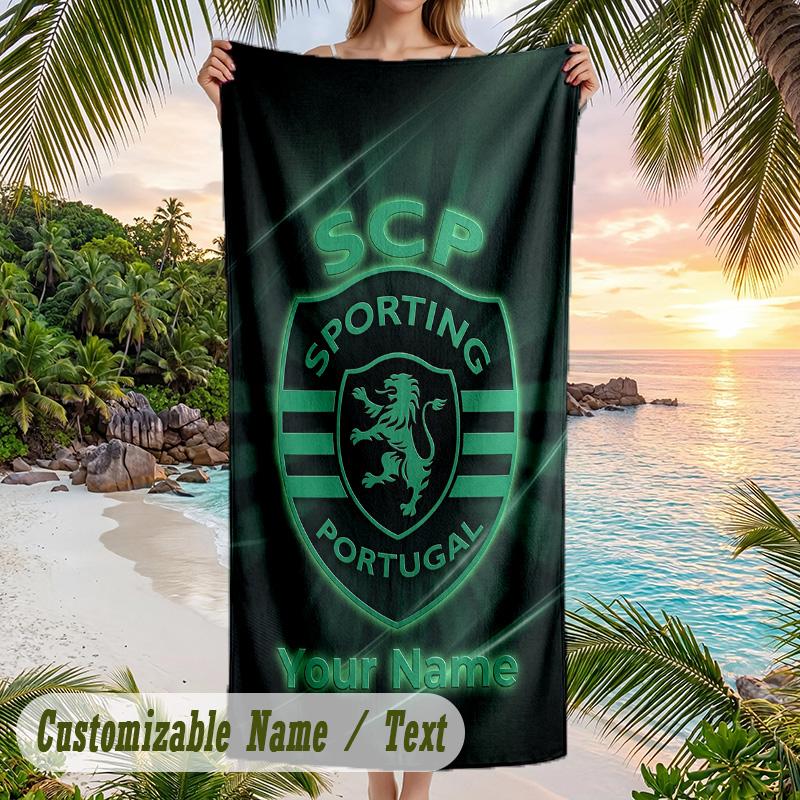 Serviette de plage Impression Sporting CP Nom personnalisé Texte Serviette douce pour piscine