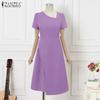 ZANZEA Women Casual Irregular V Neck Summer Short Sleeve Dress
