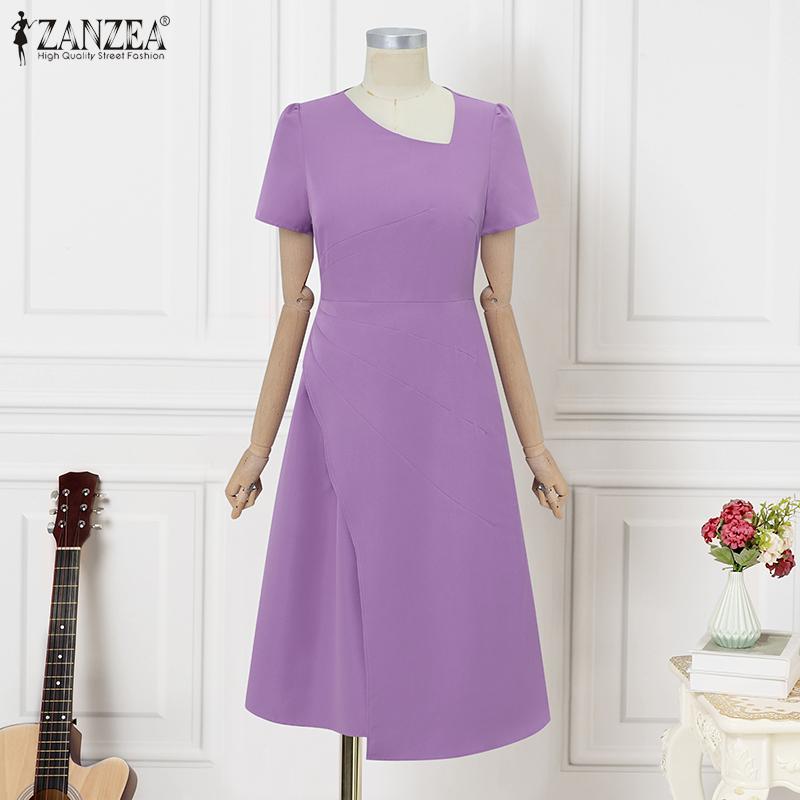 ZANZEA Women Casual Irregular V Neck Summer Short Sleeve Dress