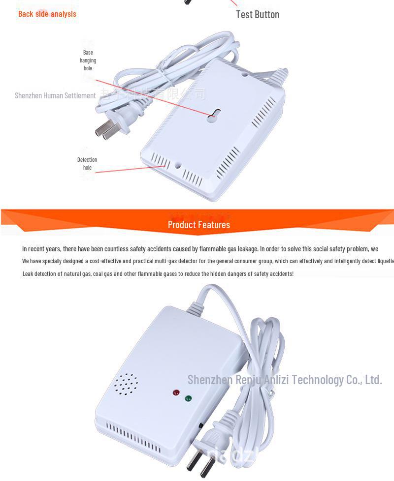 Detector de scurgeri de gaz natural de 220V, montat pe perete, pentru bucătării