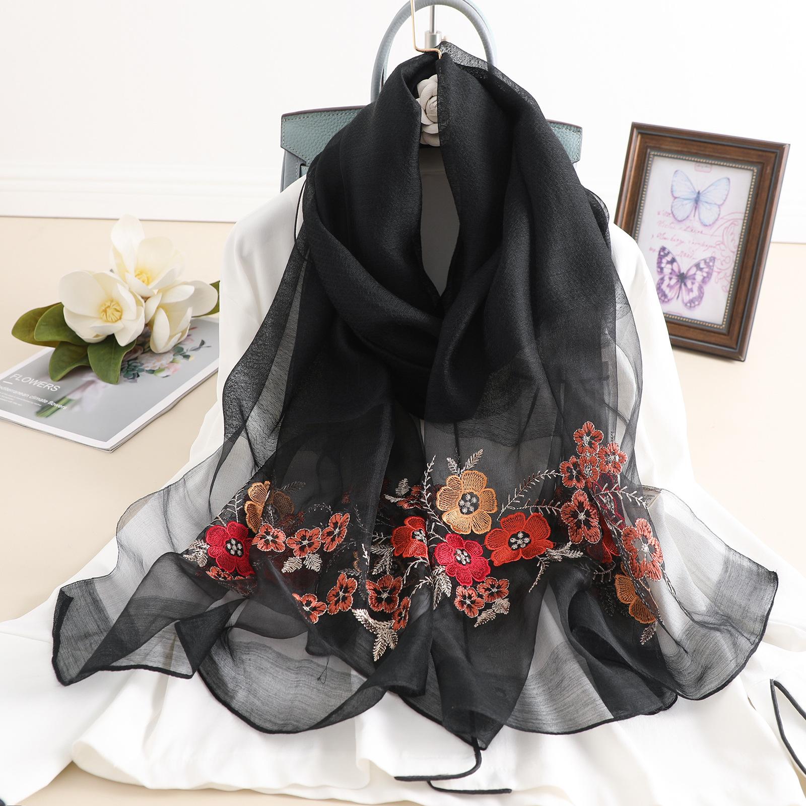 

New 2025 Brand Winter Hijab Silk Wool Embroidery Scarves Women Travel Beach Poncho Shawl Scarf Bandana Foulard Femme Pashmina