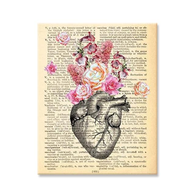 Ανθρώπινα Όργανα Τέχνη με Λουλούδια Ζωγραφική σε Καμβά Vintage Ιατρική Ανατομία Εικόνες στον Τοίχο Αφίσες Cuadros Κλινική Νοσοκομείου Διακόσμηση Τοίχου