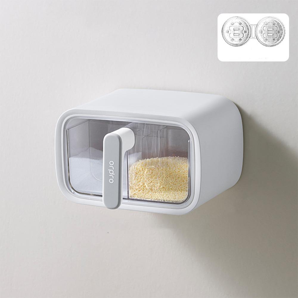 Wall Mount Seasoning Storage Box with Spoon Seasoning Container Spice Rack Kitchen Supplies