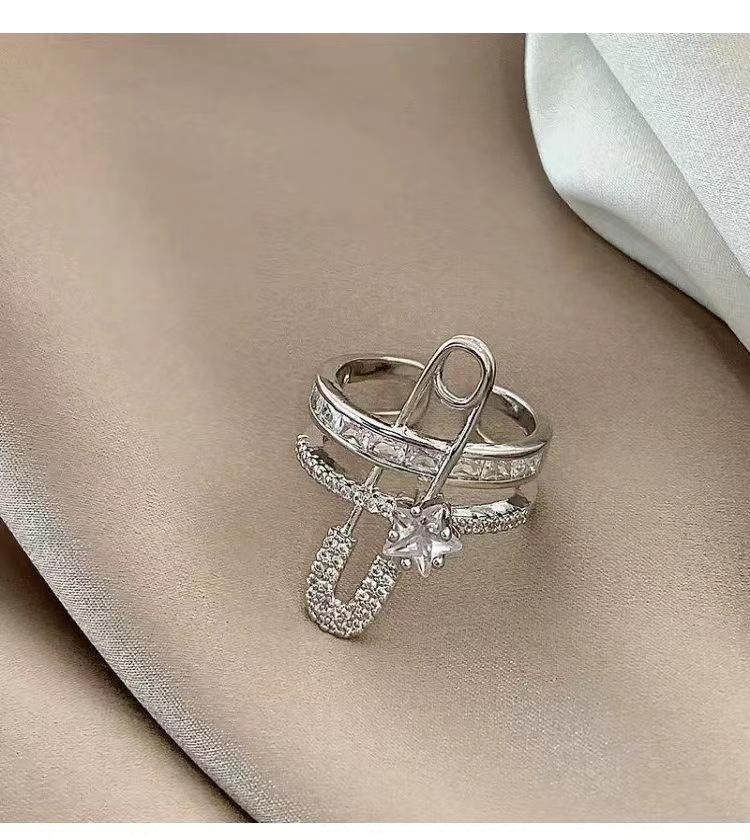 Сияние Звезд~ Кольцо-Шпилька Звездное Сияние Алмазный Указательный Палец Кольцо Открытое Двойное Кольцо