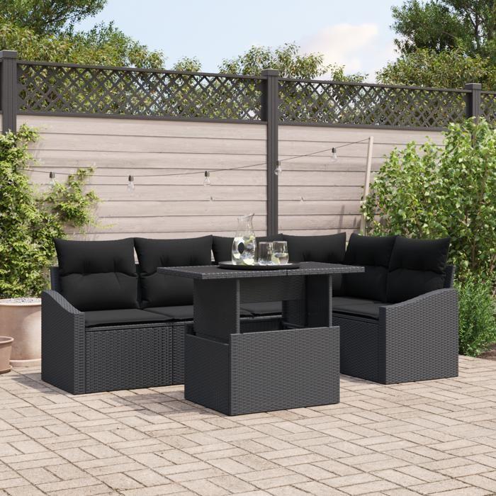 VidaXL Ensemble de canapé de jardin 6 pièces avec coussins en poly rattan noir 3349009