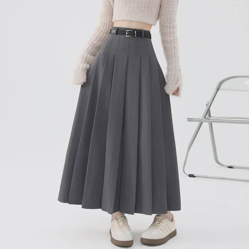 Women's Pleated Mid-Length Skirts - High Waist, Slimming, Elegant for Spring and Summer