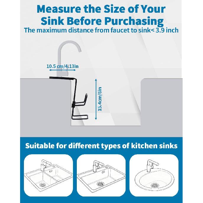 Sink Sponge Holder - Metal Kitchen Sink Faucet Organizer for Sponges, Brushes and Cleaning Tools, Faucet Sponge Holder Hanging Fix Around Faucet