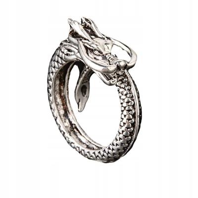 Dragon Signet Ring Adjustable Vintage Unisex Silver Metal