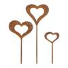 3PCS Iron Rusty Heart Shaped Garden Statue Pile Set for Outdoor Flower Pot Decoration Suitable for Balcony and Garden Spaces
