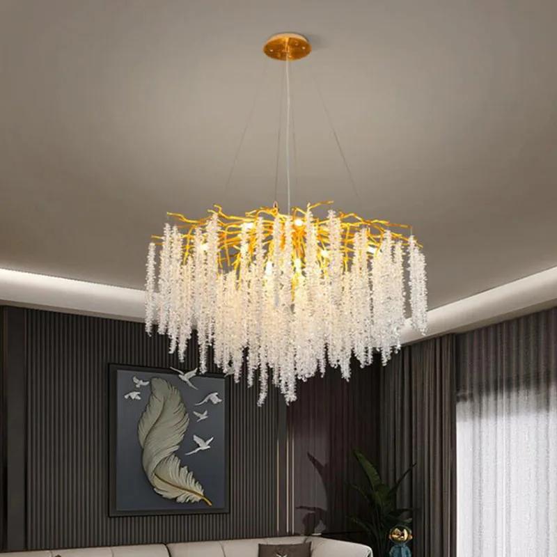 Modern living room chandelier Nordic luxury crystal chandelier decoration villa LED light bedroom lighting Ceiling pendant lamp