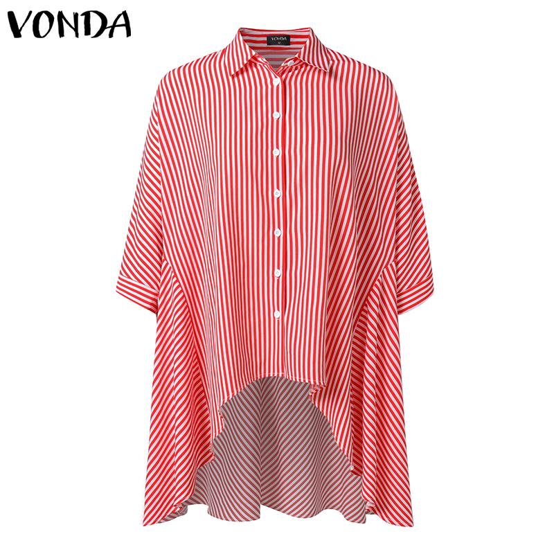 VONDA Women Autumn Shirt Collar 3/4 Sleeve Striped Shirts