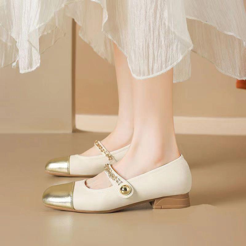 Single Shoes Women's Spring and Autumn Fashion Versatile Light Mouth Low Heel Square Head Word with Small Leather Shoes Mary Jane Shoes