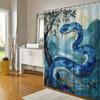 Majestic Blue Snake Shower Curtain - Intricate Scales, Misty Landscape Design, Polyester Fabric