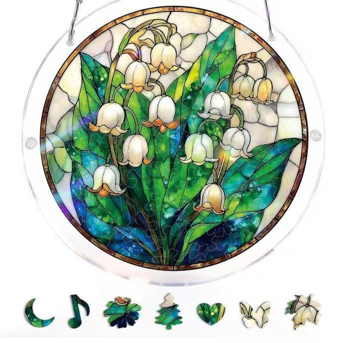 Acrylic Puzzle Sun Catcher Painted Glass Pendant - 19cm, Various Patterns, DIY Craft Hanging Ornament, Home Decor, Gift