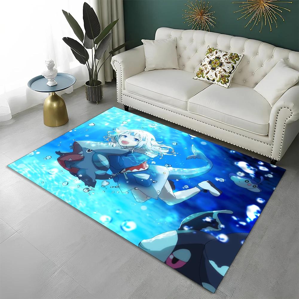 3D Cute Gawr Gura Hololive Cartoon Carpet Rug for Home Living Room Bedroom Sofa Doormat Decor,kids Area Rug Non-slip Floor Mat