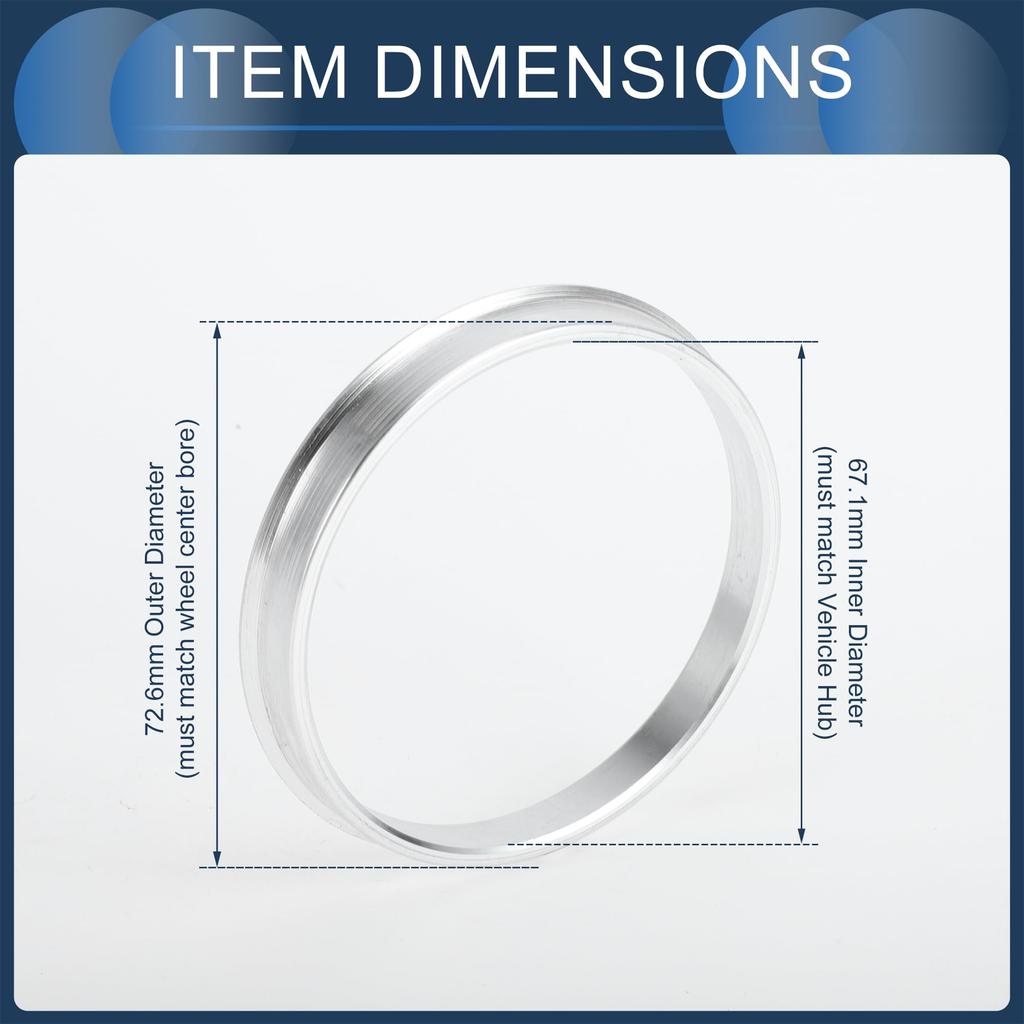INFINAUTO Nabenzentrierring, 67,1 mm Innendurchmesser bis 72,6 mm Außendurchmesser, Fahrzeug-Radnabenring, Aluminiumlegierung, 4 Stück