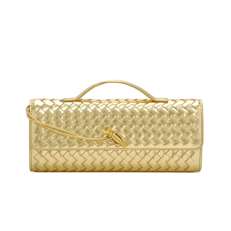 YIRAN ring Niche Gebreide One shoulder Tas Mode Horizontale Clutch Tas Accordeon Dames Schoudertas Lange Tas 30.5*4*12.5CM