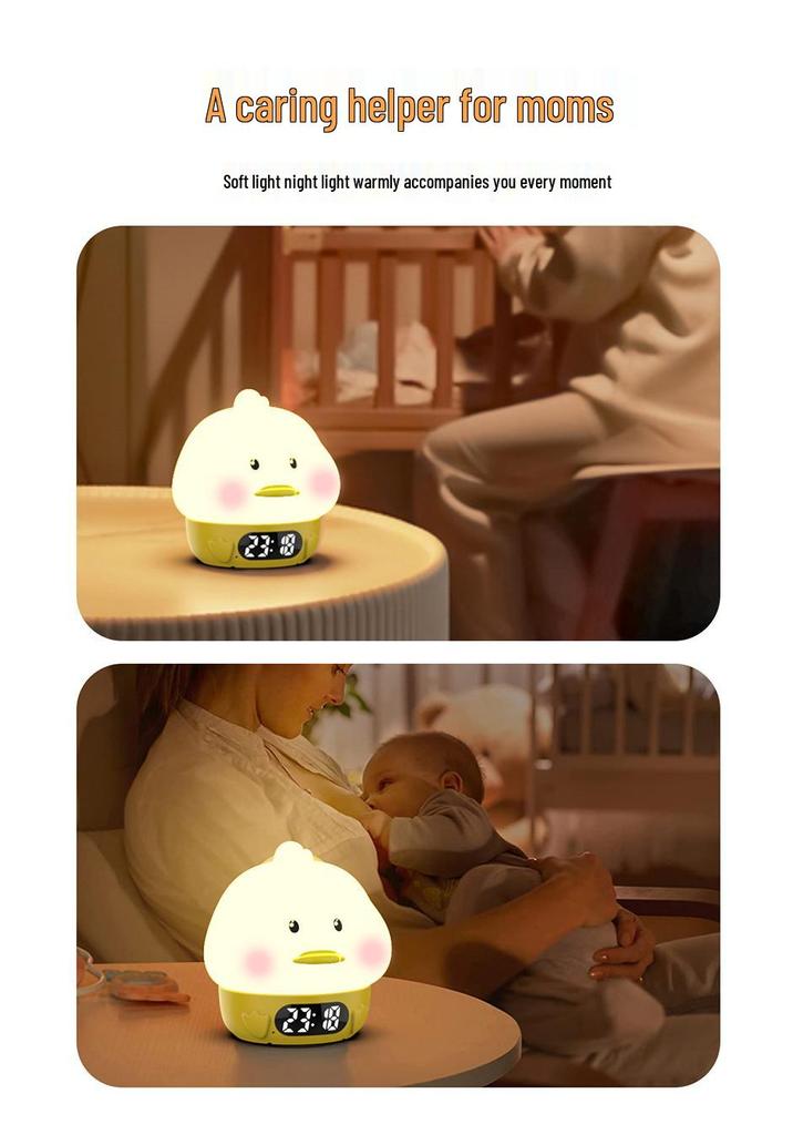 Duck Silicone Alarm Clock with Night Light and Cartoon Tap Feature