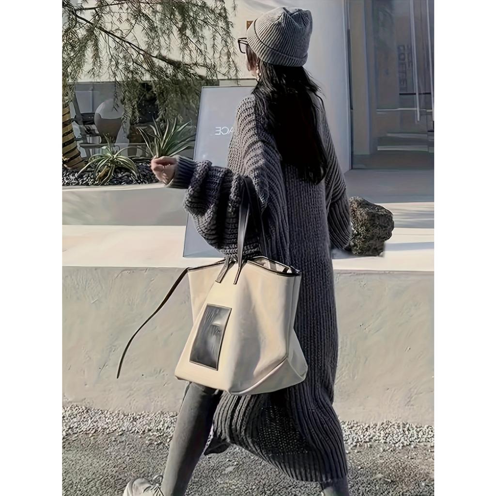 Einfarbige Strickjacke mit offener Vorderseite, lässige Strickjacke mit überschnittenen Schultern und langen Ärmeln für Herbst und Winter, Damenbekleidung