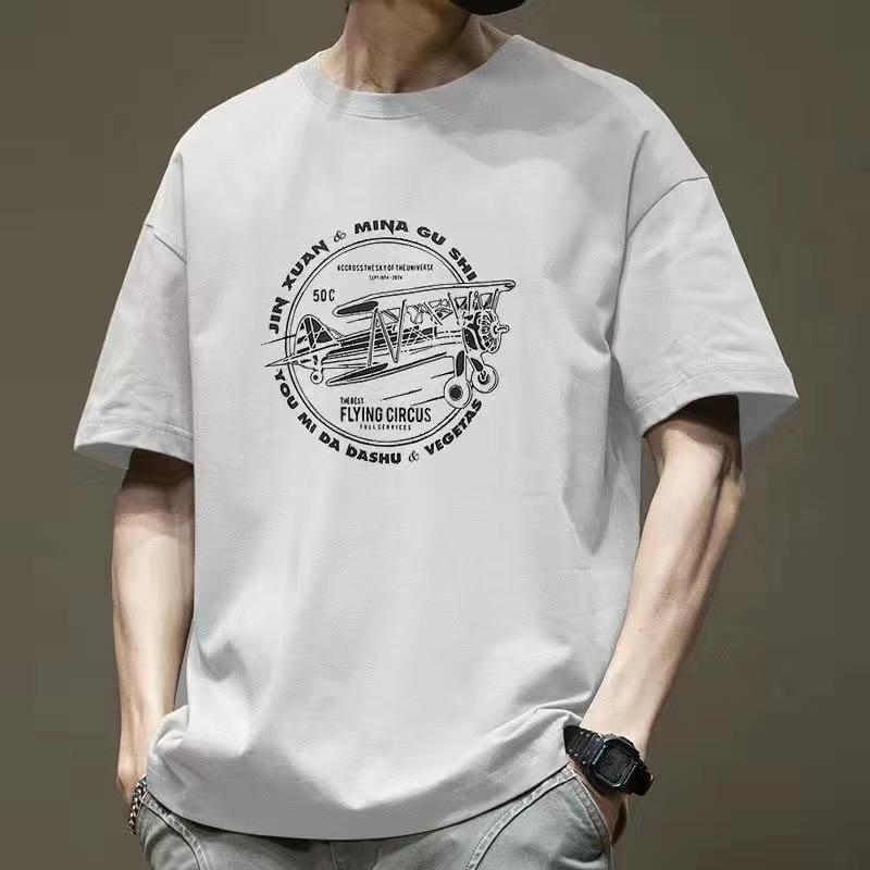 Retro Short Sleeved T-shirt for Men's Summer Fashion Brand Pure Cotton T-shirt with Fashionable Pattern