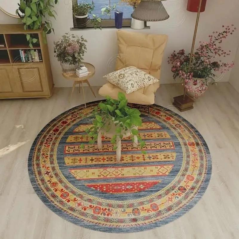 Persian Retro Ethnic Style Round Living Room Rug Coffee Table Hanging Chair Swivel Chair Floor Mat Bedroom Bedside Rug