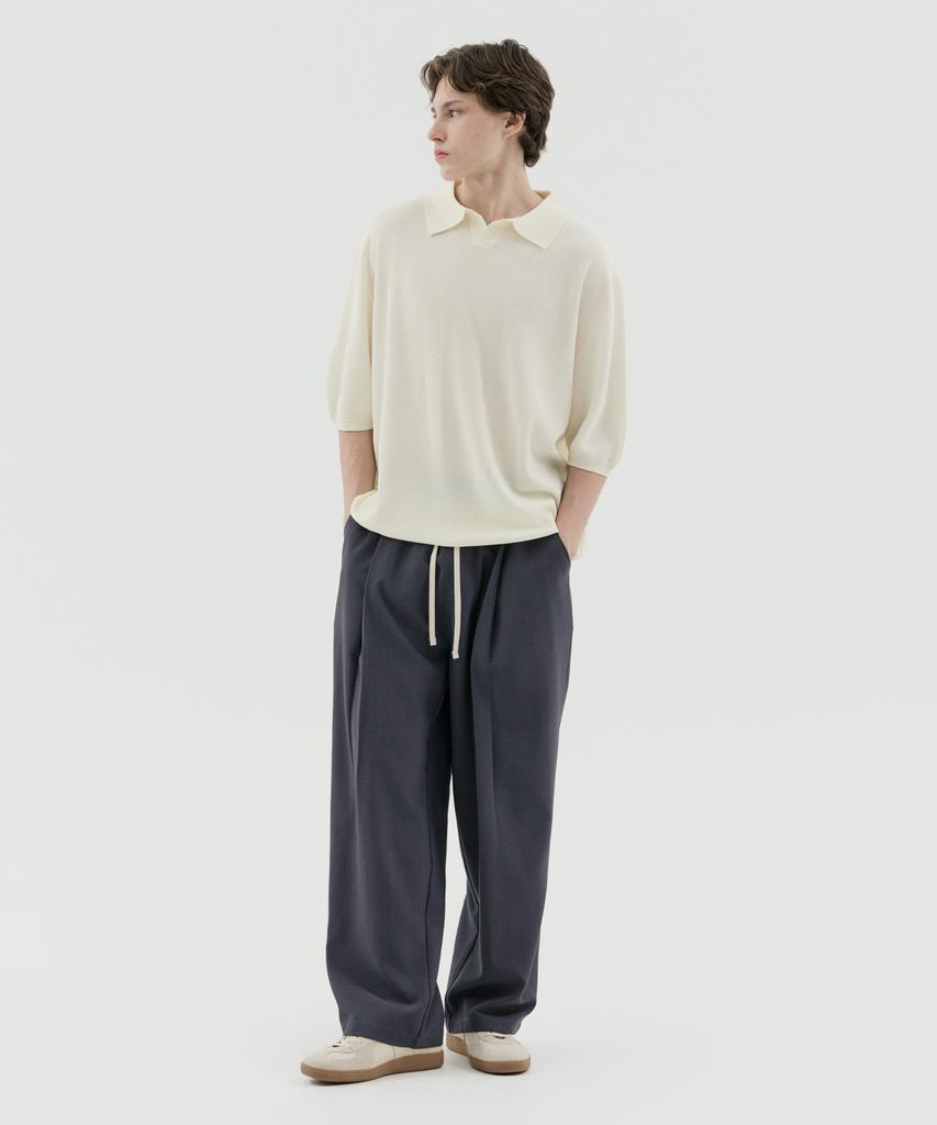 TRADCLUB Single-Pleat Elastic Wide Slacks 3 Colors
