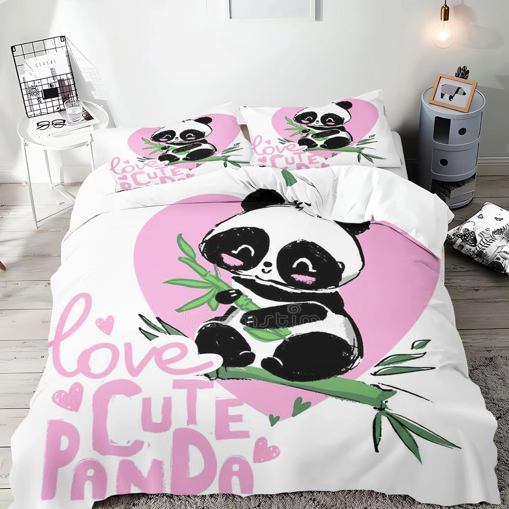 Cartoon Panda Anime Cute Duvet Cover Home Pillowcase Set Adult Bedroom Children Comforter Bedding