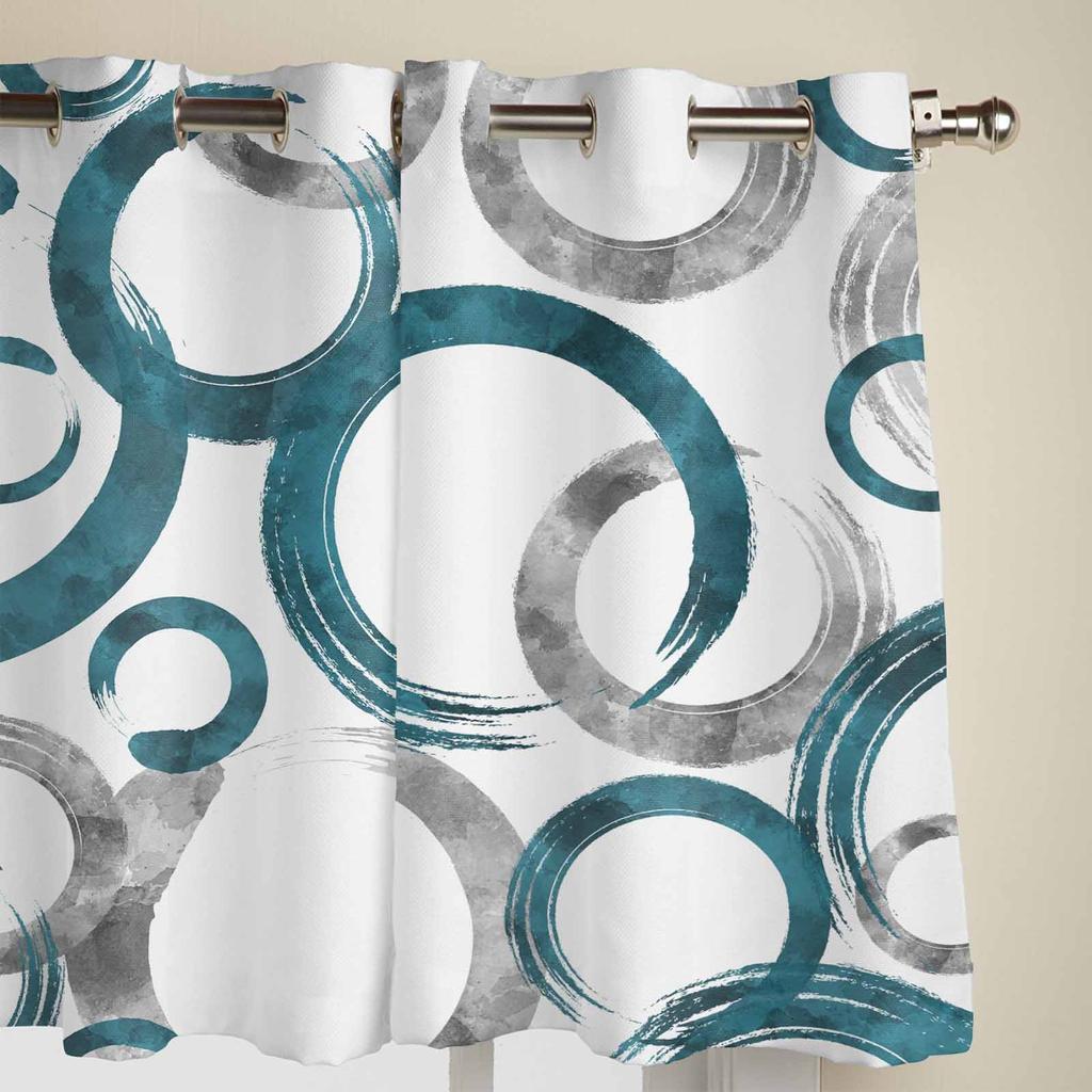 Geometric Paint Circles Blue Gray Window Curtains for Living Room Luxury Bedroom Curtain Kitchen Blinds Drapes Curtains