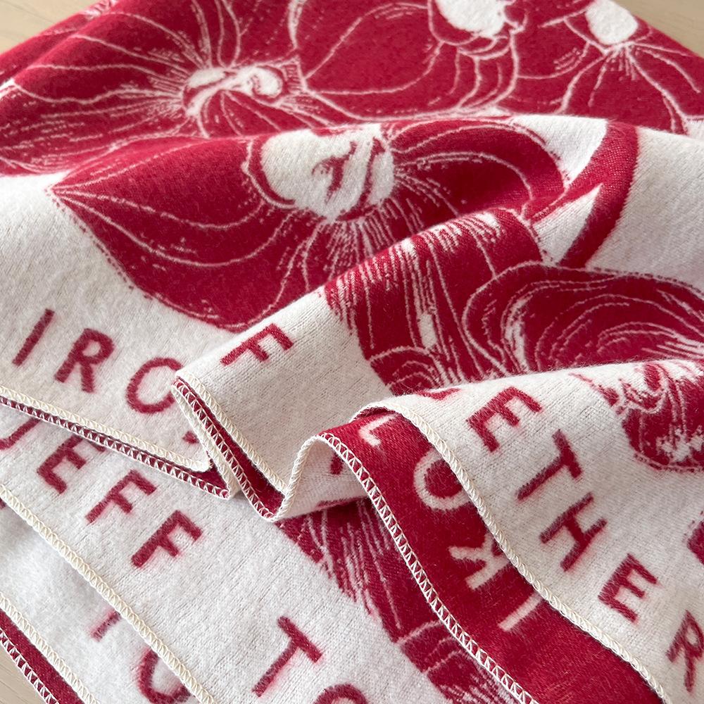 Retro scarf red imitation cashmere high-end shawl versatile warm thickened shawl with extended air conditioner blanket
