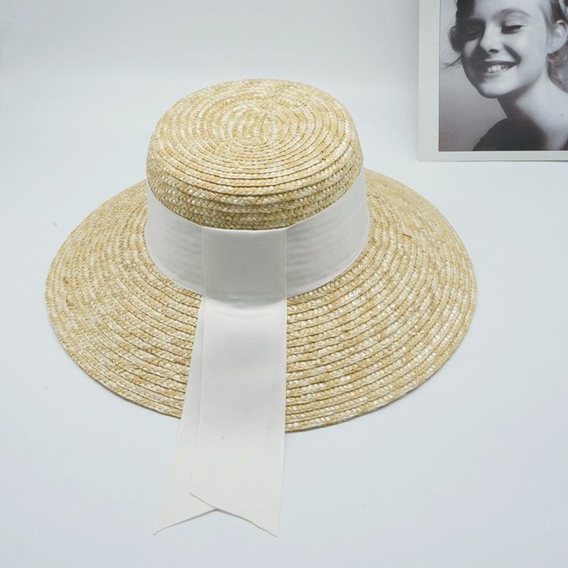 

European And American Summer French Big Eaves Hepburn Bell-Shaped Flat Top Top Top Hat Women S Sunshade Vacation Beach Foreign Trade Versatile Trendy M（56-58cm）