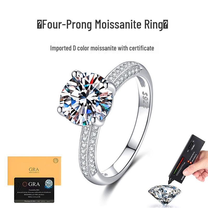 S925 Sterling Silver 2 Carat D Color Moissanite Engagement Ring for Women