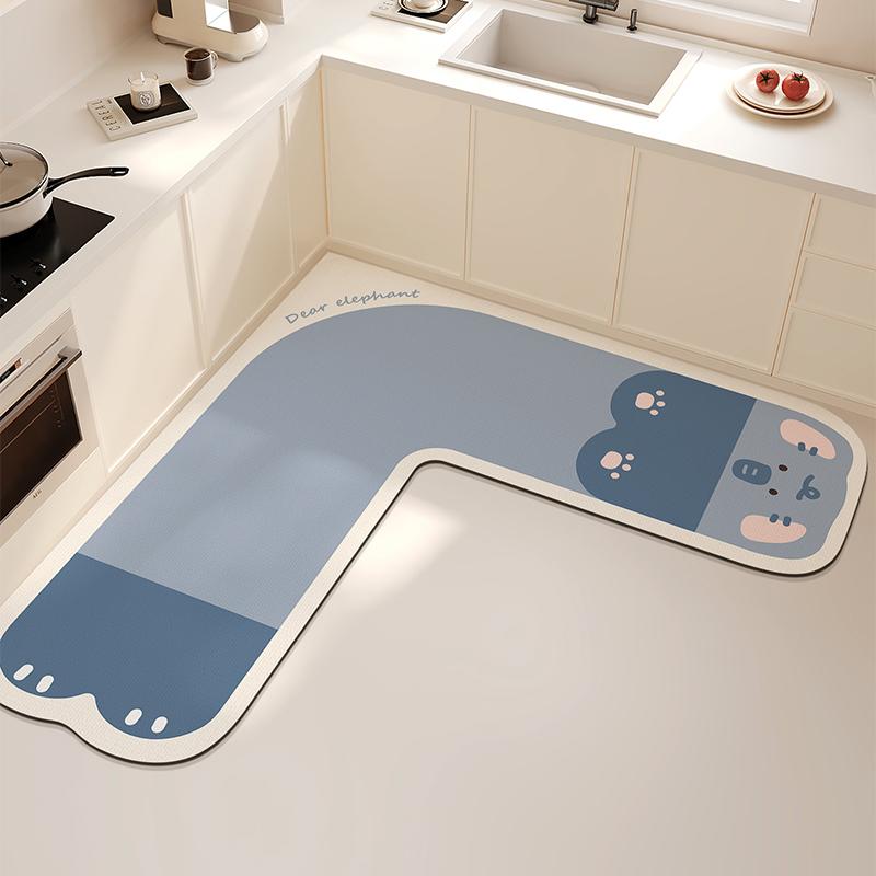 L-shaped Kitchen Carpet Cute Cartoon Diatom Mud Floor Mat Creative Water-absorbing Corner Bathroom Mats Non-slip Washable Rug IG