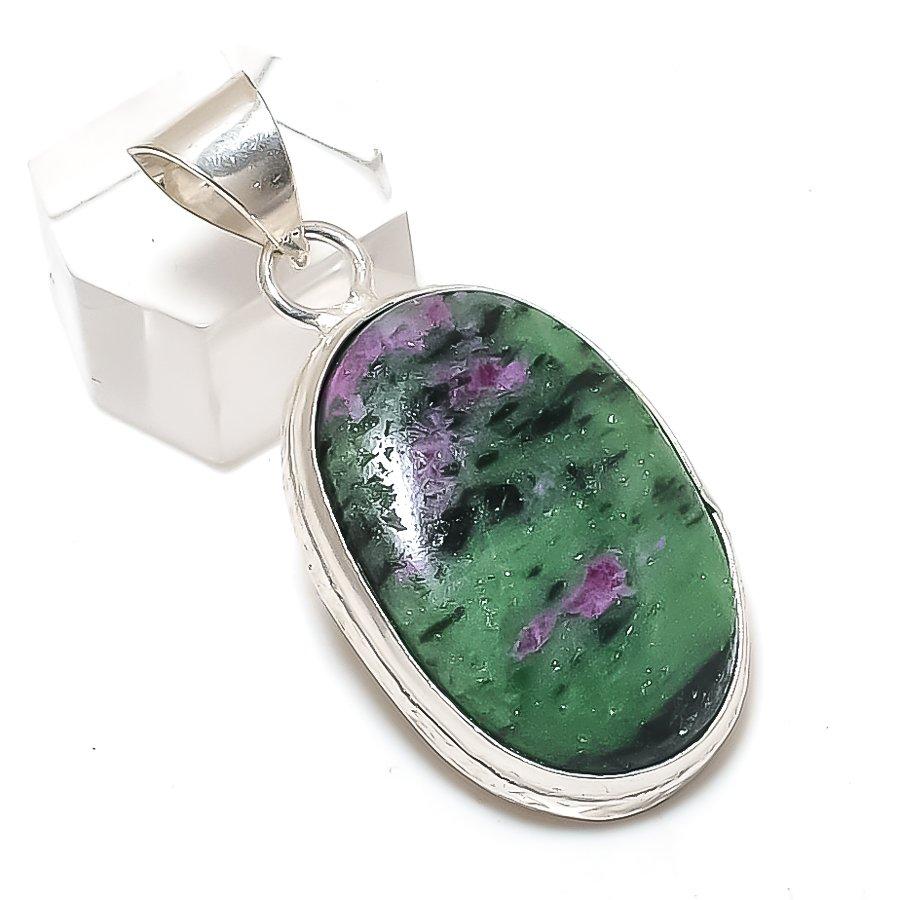Natural Ruby Zosite Gemstone 925 Sterling Silver Jewelry Pendant 1.85" B8s91