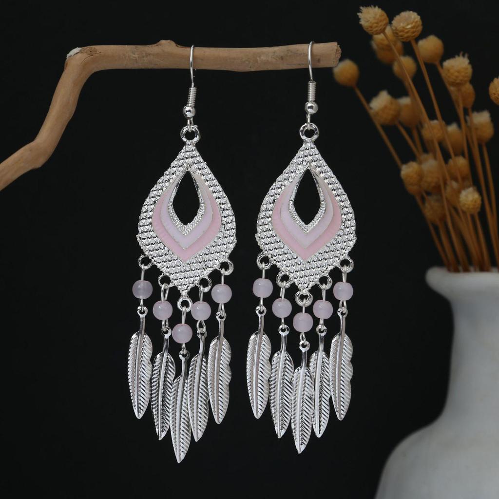 Personalized Bohemian Miao Silver Geometric Tassel Earrings