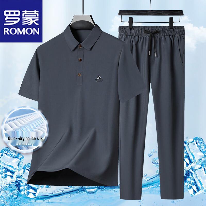 ROMON Men s Summer Polo Shirt & Casual Pants Set 3XL