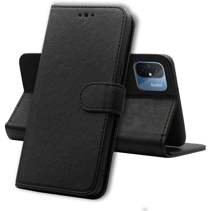 Hülle für Xiaomi Redmi 12C - Wallet Schwarz Klappbar Magnetverschluss Kartenfächer Phonillico®