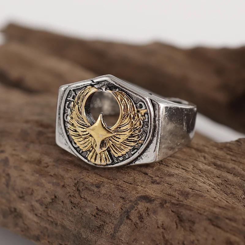 Retro Poseidon Compass Ring Silver-Plated Adjustable Hexagram Opening Jewelry Gift for Men and Women Hip-Hop Trend