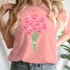Pink Kisses Flower Bouquet Unisex Tshirts Funny Lipstick Bouquet Design Printed Short Sleeve Crew Neck T Shirt Clothing