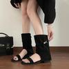 Versatile one-word with short boots retro open-toed cool boots women's summer fashion temperament western trousers boots wedges sandals