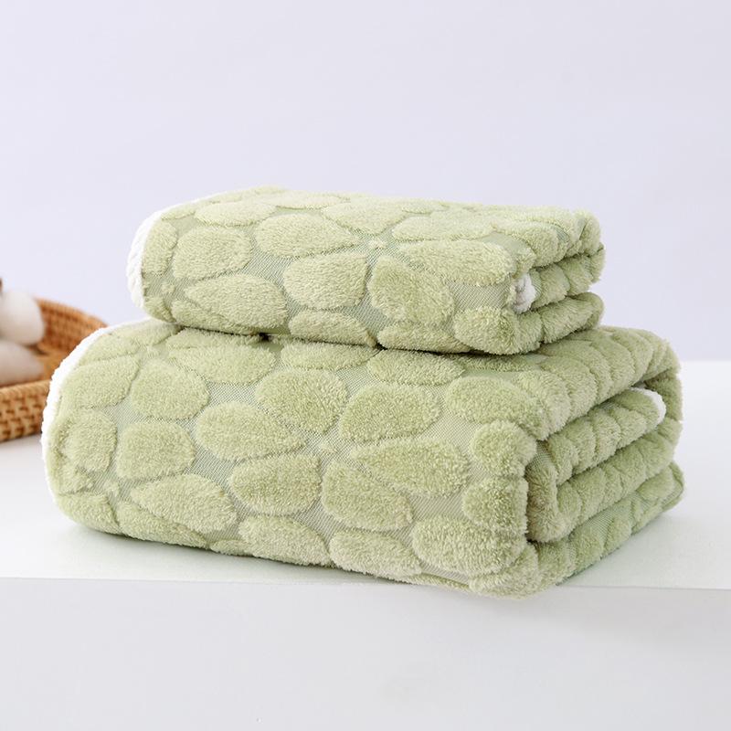Coral fleece jacquard cloud grid towel bath towel set adult household face towel thickened water absorption