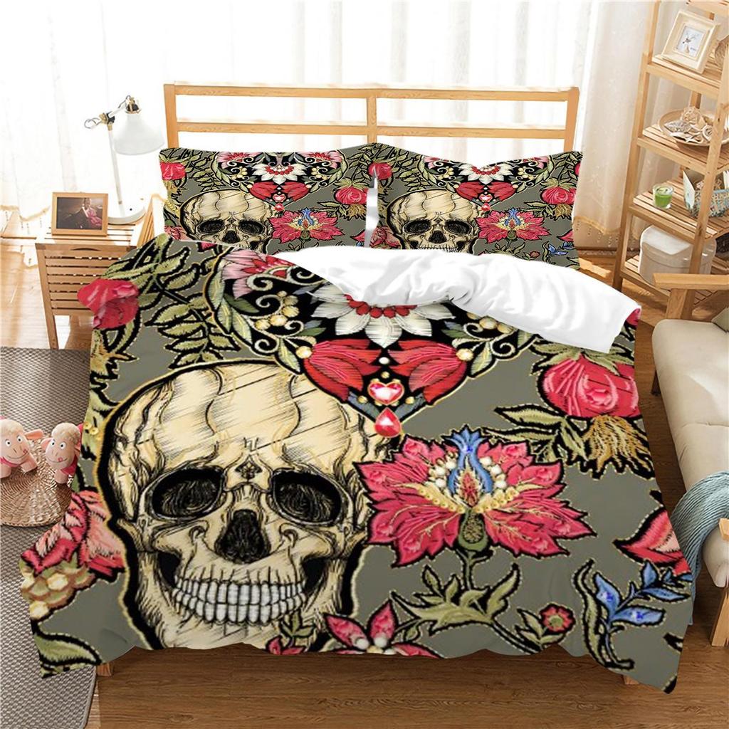 3D Skull Printing Duvet Cover Set Skull Pattern Bedspread Luxury Quilt Cover Bed Set with Pillowcase Man Single Size Bed Clothes