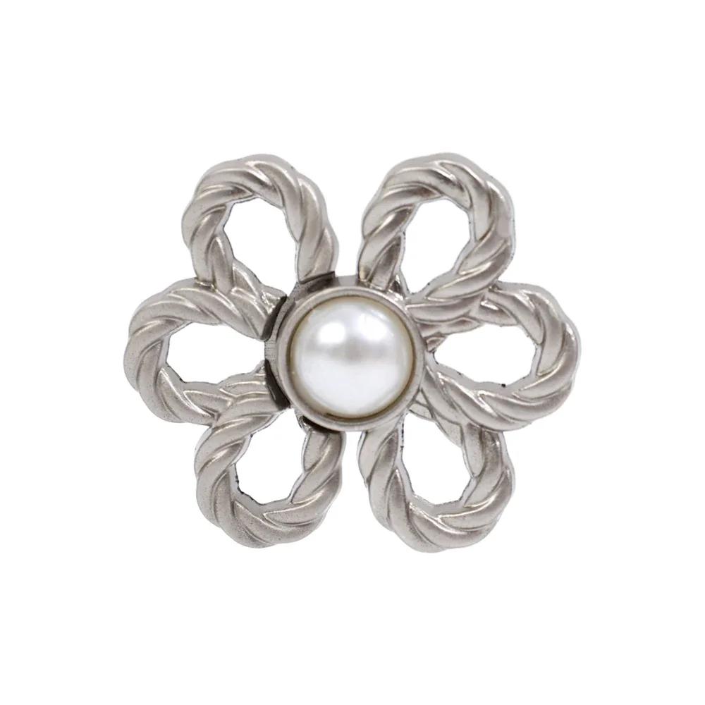 Reusable Metal Waist Buckle Pearl Flower Style Retractable Waist Tighten Buckle Clip Snap Fastener Pants Pin for Jeans Button