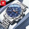 Herren Chronograph Quarzuhr Mondphase Kalender Edelstahl Wasserdicht Leuchtend Dress Armbanduhr