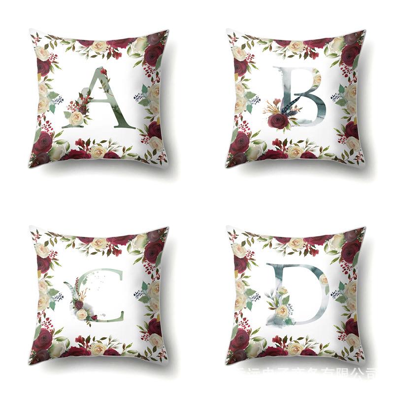 Polyester Pillowcase American Retro Flower Plant 26 English Letter Cushion Cover Car Pillowcase