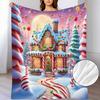 Gingerbread Fairy Tale House Pattern Flannel Blanket - Soft and Warm Throw for Sofa, Home Leisure, Air Conditioning, Nap, Office Bed, Camping & Travel