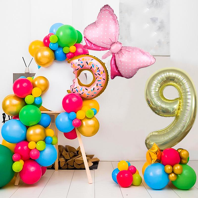 Children's Year Old Digital Column Balloon Set Birthday Photo Scene Arrangement Donut Baby Shower