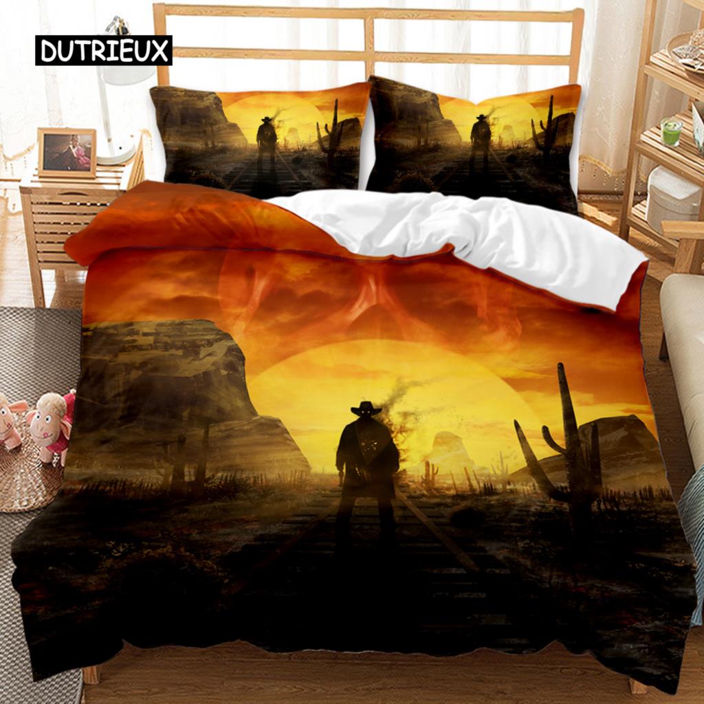 Western Cowboy Duvet Cover Teens Wild West Themed Cowboy Hat and Gun Western Style Double Queen King Size Polyester Qulit Cover