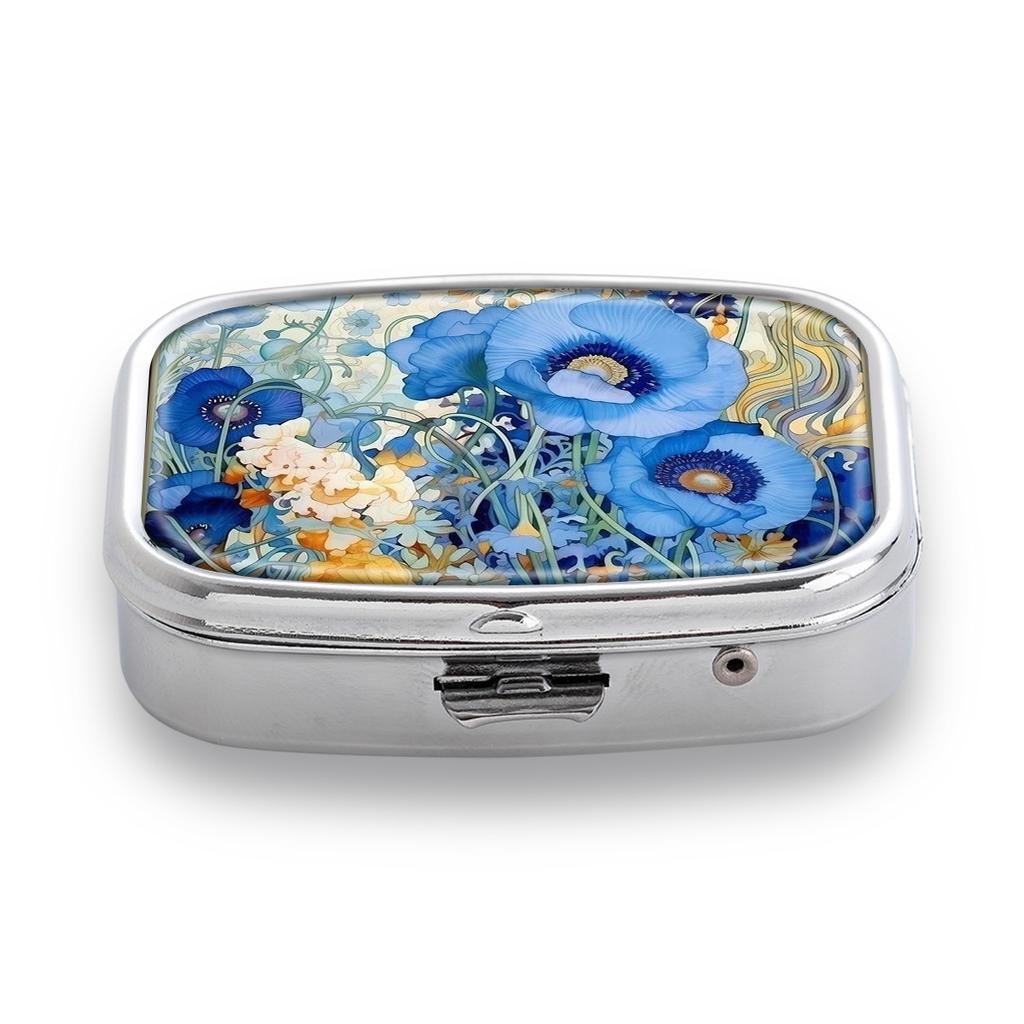 Portapillole Portatile con 2 Scomparti, Mini Custodia Organizer in Metallo per Medicine, Carino Contenitore Stampato per Pillole, Vitamine, Gioielli, Viaggio, Uso Quotidiano