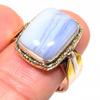 Natural Blue Lace Agate Two Tone 925 Solid Sterling Silver Gift Ring S.9.5 W0Q66